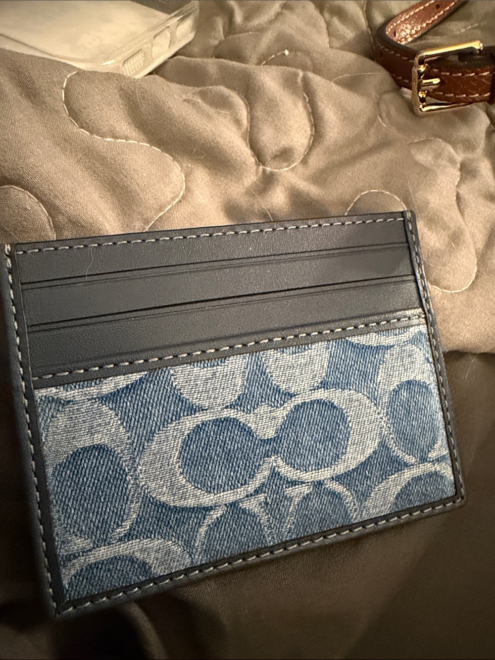 Coach Denim Signature Card Case in Blue and Navy